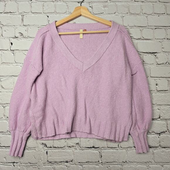 Anthropologie Pilcro Cropped V-Neck Oversized Sweater Purple Pink Size Small - Picture 1 of 10